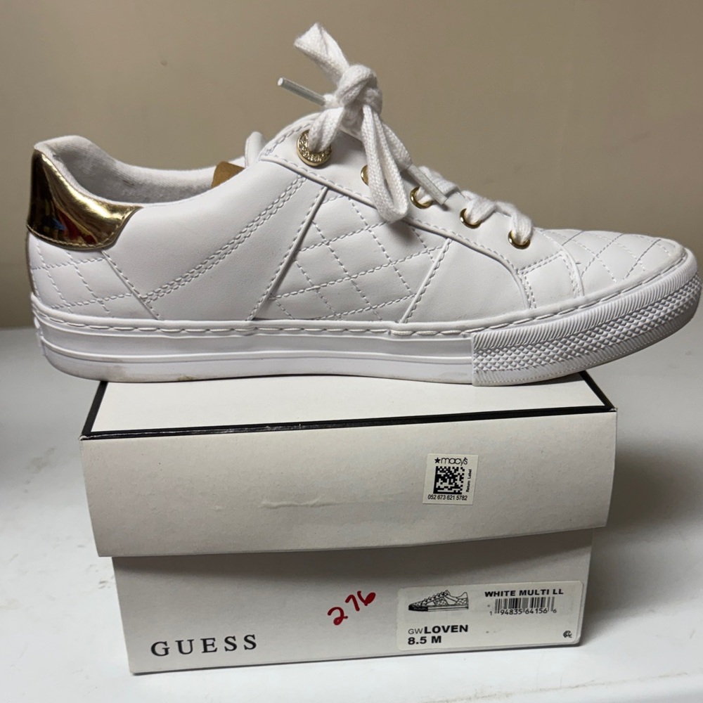 GUESS Women's Sneakers in White with Gold Details